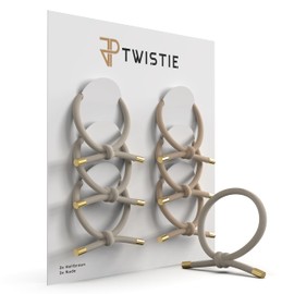 JP Twistie Hair Bobbles & Bracelets with Knot Set of 6 - Stylish & Hair Friendly - Elastic Hair Bands for Women & Men - For Thick & Fine Hair - With Golden End Caps (Nude/Light Brown)