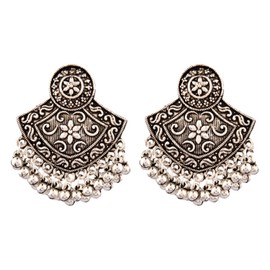 Efulgenz Indian Oxidized Bangles Indian Earrings for Women Boho Vintage Antique Ethnic Gypsy Indian Round Big Stud Earring Set Jewelry