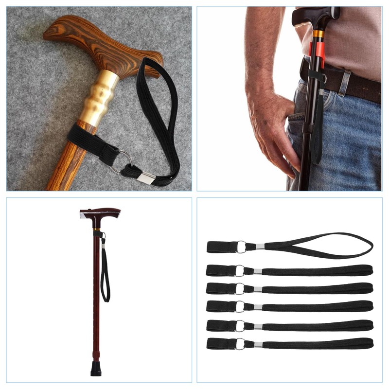 JIEYAO 6Pcs Walking Cane Wrist Strap Replacement, Black Elastic Trekking