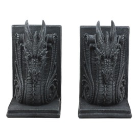 Ebros Gothic Guardian of Bibliography Dragon Bookend Set of Two Figurine Faux Stone Dragon Fantasy and Legends