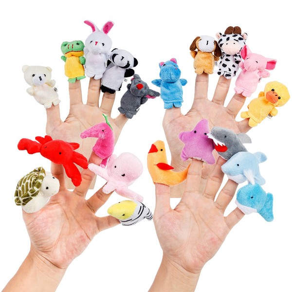 Oiuros 20pcs Different Cartoon Animal Finger Puppets Soft Velvet Dolls Props Toys Easter Basket Stuffers