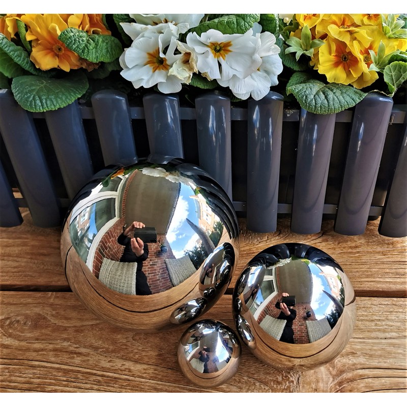 garten-wohnambiente Set of 3 Decorative Polished Stainless Steel Spheres, 15/10/5