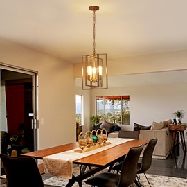 peskoe Brushed Nickel Chandelier 3-Light, Dining Room Light Fixture Small Geometric Metal Modern Pendant Lighting for Kitchen Island Living Room Entryway Bedroom, 12 Inch Hanging Ceiling Lamp