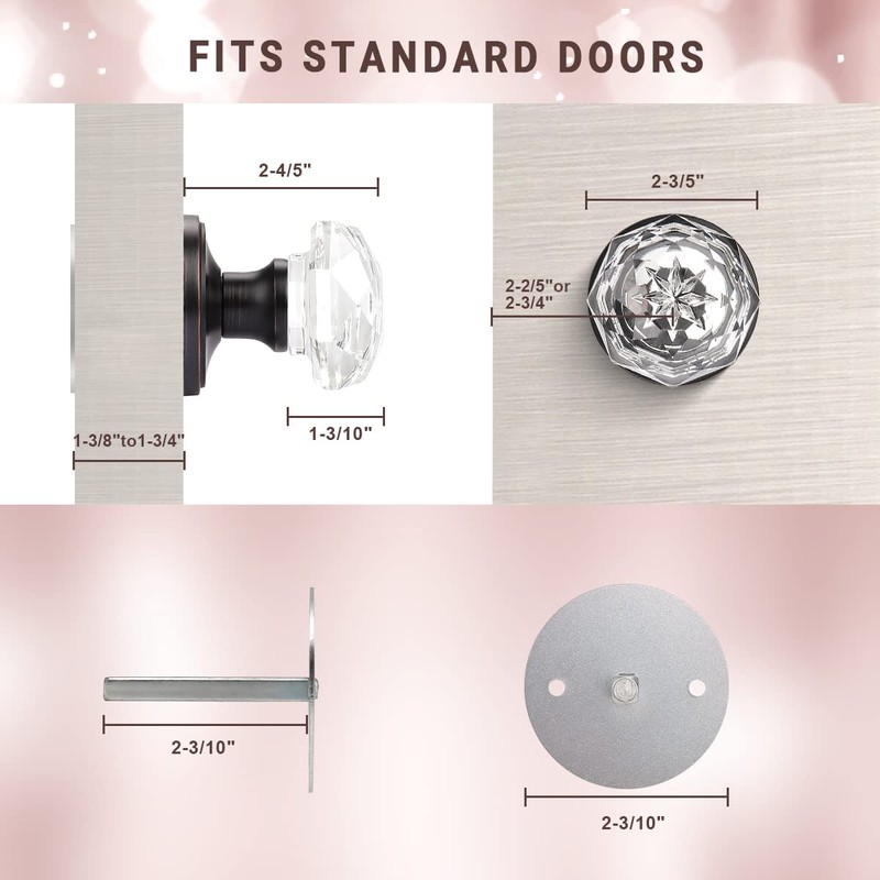 KNOBWELL 3 Pack Crystal Individual Dummy Door Knobs with Antique
