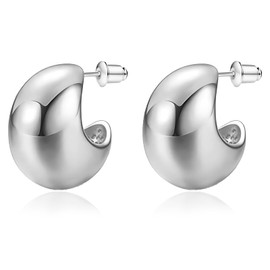 Sfoni Chunky Teardrop Earrings for Women - 18k Gold Plated Stud Earrings Lightweight Hallow Open Hoop Earrings Dupes Trendy Jewellery Gifts for Her, White Gold/21mm