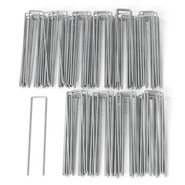 QianRuiDa Pack of 100 Garden Stakes 15cm - Metal pegs, Corrosion Rresistant, Ideal for Fixing Fabric, Mulch Mat, Net, Hose and Installing Fences, Silver