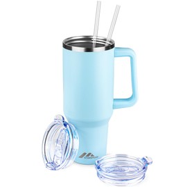 40 oz Tumbler with Handle and Straw Lid | Stainless Steel Water Bottle Travel Mug Reusable Insulated Cup With Lid And Straw, 100% Leak Proof, Keep Cold Heat and Ice for Hours(40oz,Sky Blue)