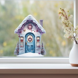 Christmas Village Wall Sticker - Purple Snowy Winter Wonderland Door with Christmas Trees