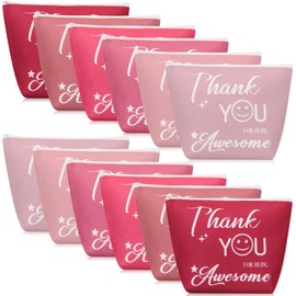 Baderke 12 Pcs Thank You Gifts Inspirational Makeup Bags for Women Canvas Cosmetic Bags Bulk with Zipper Travel Toiletry Pouch Appreciation Gifts for Employee Coworkers Teacher Nurse Worker Volunteer