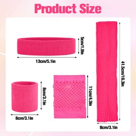 ZOCONE Leg Warmers Neon 80s Fishnet Gloves Headband Wristbands Set, 80s Women Fancy Dress Costume Accessories, Pink Leg Warmers Knit Neon Retro 1980s Theme Party Costumes