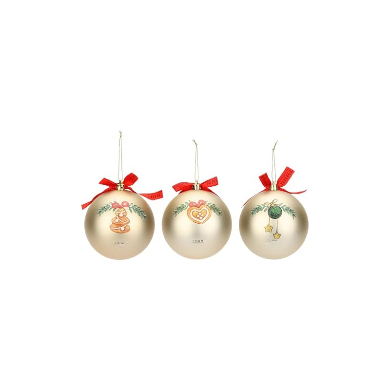 THUN - Set of 3 Gold Christmas Baubles, Polyester, Large,