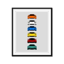 Custom Car Posters History of Koenigsegg Generations and Handmade Print of Koenigsegg (CCR, CCX, Agera, Regera, Jesko, Gemera) - Multi-Color, 24x36" Satin Print (Unframed)