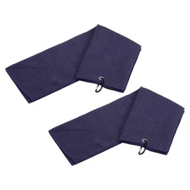 YOKIVE 2 Pcs Tri-Fold Golf Towels, Golf Club Waffle Pattern Towels with D Clip for Golf Balls Lovers (Navy Blue, 16x16-Inch)