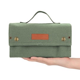 Travel Spice Kit, Portable Spice Bag with 10 Spice Jars, Canvas Seasoning Storage Bag Organizer, Seasoning Bottle Holder with Mini Condiment Bottle, Condiment Container Set for Camping BBQ(Green)