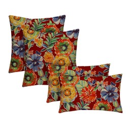 RSH DECOR: Lumbar & Square Throw Pillows Set of 4 | 20" x 12" & 17" x 17" | All-Weather Spun Fabric | Water and Fade-Resistant | Outdoor Accent Pillows for Patio Furniture | Colsen Berry