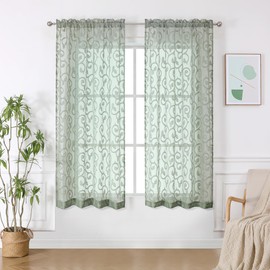 OWENIE Furman Sage Green Sheer Curtains 54 Inch Length 2 Panels Set for Living Room Bedroom Bathroom Small Window, Airy Jacquard Clip Short Curtains Each 42Wx54L inch