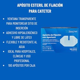 Apósitos de Fijación para Cateter con Apertura - Protege la Piel del Roce o Fricción - Color Blanco - Caja con 100 Piezas