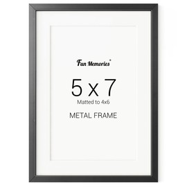 Fun Memories 5x7 Metal Picture Frame - 5 x 7 Aluminum Photo Frames with 4x6 Removable Mat- Ideal for Wall or Tabletop Display - Wall Hook Hanging Hardware Included (Black, 1 Pack)