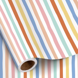 RUSPEPA Watercolor Striped Wrapping Paper Roll for Girls, Mini Roll, Colorful Brushstroke Stripe Design, Adorable Gift Wrap for Paper Birthday, Baby Shower, Wedding, Anniversary, 17 Inches x 16.4 Feet