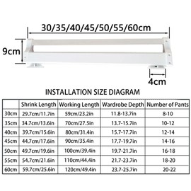 ZandN Closet Clothes Hanger Rail,Pull-Out Closet Rod,Pull Out Clothes Hanger Rail for Closet,Wardrobe Clothing Rail,Closet Organizer Rack (White, 50cm/19.68in), PH0624