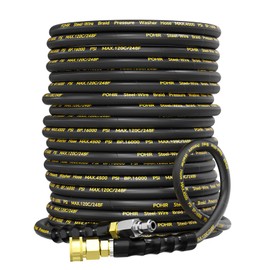 POHIR Pressure Washer Hose 70ft 4500PSI, Power Washer Hose Steel Wire Braided 3/8'' Swivel Quick Connect, 5/16'' ID. Commercial Grade Industrial High Pressure Water Washing Hose