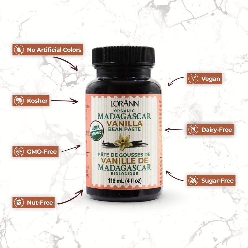 LorAnn Organic Pure Madagascar Vanilla Bean Paste 4oz (118ml) -
