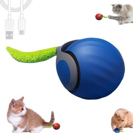 Aidmgndz Speedy Tail 2.0 Interactive Cat Toys with Tail- Self-Moving Ball with Turbo Speed & Smart Sensor, Indoor Enrichment Toy for Bored Cats & Kittens (Blue)