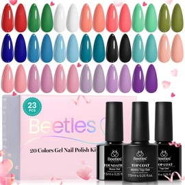 beetles Gel Polish Beetles Gel Nail Polish Set 20 Colors White Black Nude Gel Polish with Gel Base Coat Matte&Glossy Gel Top Coat Trendy Colors Uv LED Lamp Gel Nails for Women