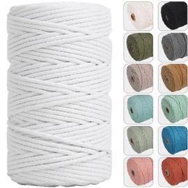 NOANTA 4mm 109yards Macrame Cord White Cotton Rope for Wall Hanging, Plant Hangers, Crafts, Knitting