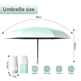 Sykerout Gradient Umbrella, Mini Umbrella, Pocket Umbrella, Compact Umbrella, Mini Foldable Travel Umbrella, Small, UV Umbrella, mint green