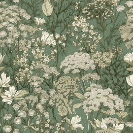MuralPeel Vintage Teal Green White Wildflower Baby’s Breath Botanical Plants Peel and Stick Wallpaper Self Adhesive Removable Easy Peel Off Stick on Wall Paper for Bedroom Cabinet Renter