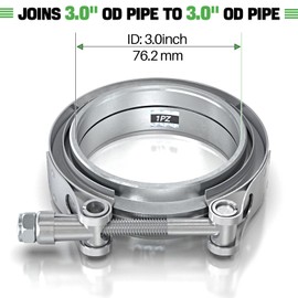 1PZ BCQ-U8S 4 Pcs 3" Inch V- Band Clamp Kit with Male/Female Exhaust Pipe SS304 Stainless Steel Replacement for Exhaust Downpipe