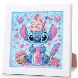 ZephyrHome 5D Diamond Painting Children with Frame, DIY Stitch Diamond Painting Set, Painting by Numbers Diamond Painting Girls Adults, Pictures Arts Craft for Home Wall Decor Cartoon Mosaic Making