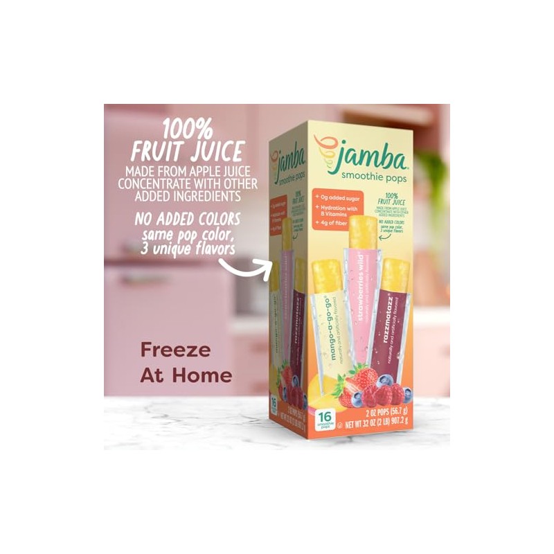 Jamba Smoothie Pops Variety Pack, 16 Count – 100% Fruit