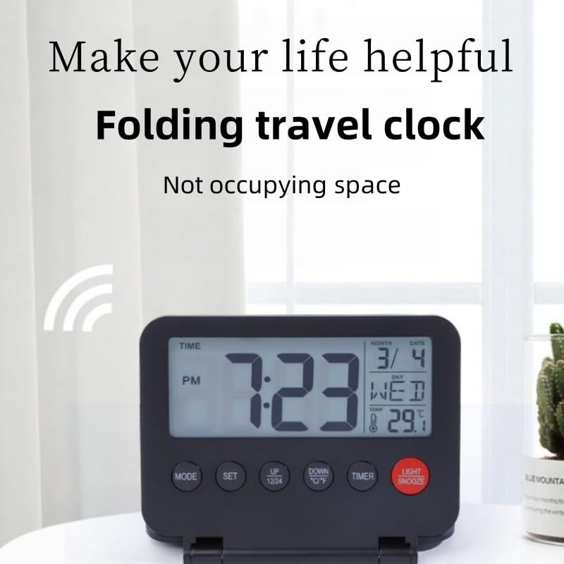 DUOBAGMA Folding Mini Travel Clock with Calendar Home Digital LCD