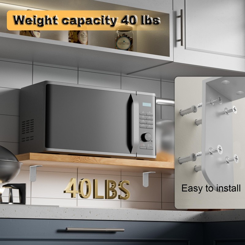 Alise 4Pcs Shelf Brackets White, Stainless Steel Floating Shelf Brackets