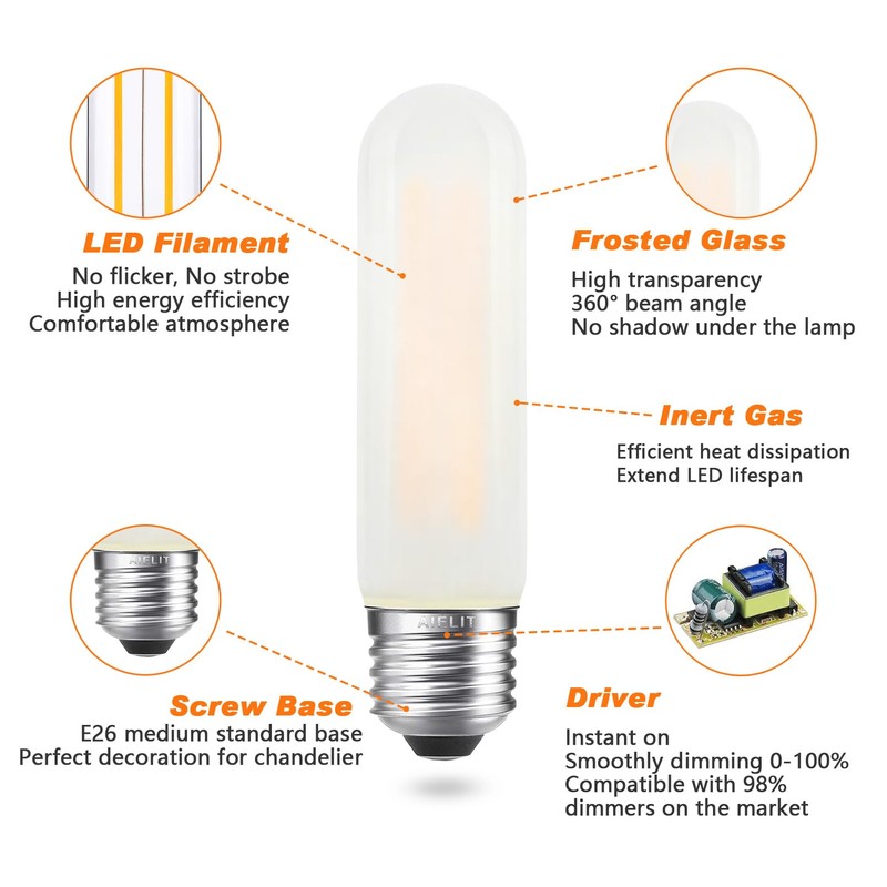 AIELIT T10/T30 Frosted LED Light Bulb 25 Watt Equivalent, Warm