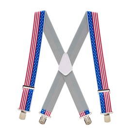 Suspender Store Novelty USA Stars & Stripes Design Suspenders - 2-Inch Wide Elastic - Pin Clip - 54" for 6'1" to 6'5" tall