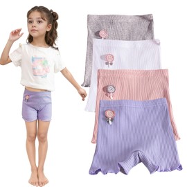 apoovane 4/5 Pack Girls Bike Shorts Breathable Boyshorts for Toddler Under Dresses Dance Short Kids No Need to Wear Underwear (US, Age, 7 Years, 8 Years, White, Gray, Pink and Purple)