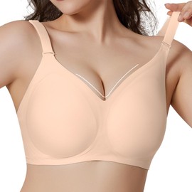 Wirefree Plus Size Bras for Women, Seamless Full Support Wireless Comfort for Large Cup, No Underwire, Everyday T-Shirt Bra Nude
