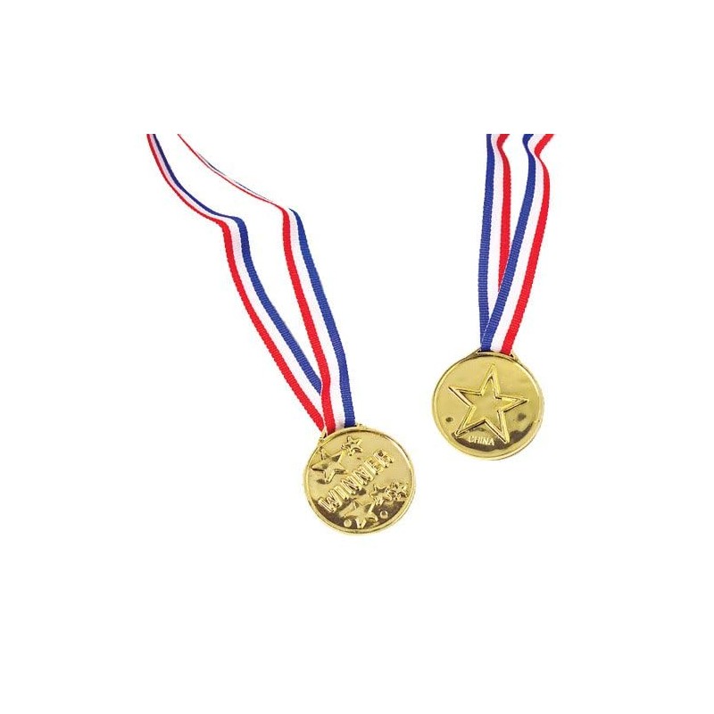 U.S. Toy Plastic Gold Star Winner Medals with Ribbons (12)