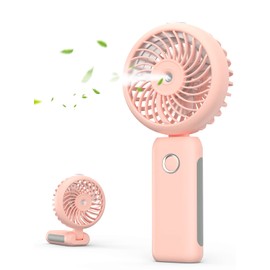 RNKRUN Portable Handheld Misting Fan, 4000mAh USB Rechargeable Personal Mister Foldable Fan Battery Operated Spray Water Mist Fan Makeup Small Face Steamer for Travel Outdoors Office pink