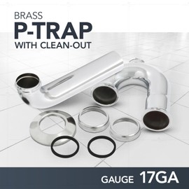 Highcraft Brass P-Trap Basin Sink Waste Trap with Flange and Cleanout Sink Trap for Bathroom Sink, Kitchen Sink, Utility Sink Tubular Drain Applications, Drain Trap (1-1/2”, 17-Guage)