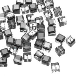 sourcing map 50Pcs Cube Crystal Glass Beads, 8mm Sparkle Faceted Loose Square Spacer Beads for DIY Crafts Making (Dark Gray)