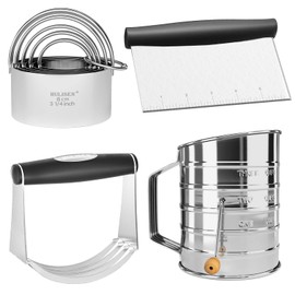 HULISEN Pastry Cutter, Dough Blender, 3 Cup Flour Sifter and Biscuit Cutter, Stainless Steel Dough Cutter, Professional Baking Dough Tools for Cooking Cookies and Donuts(4 Pcs/Set)