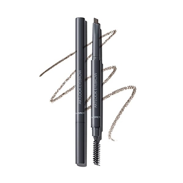 The SAEM Artlook Eyebrow Definer Pencil with Spoolie Brush 02 Deep Brown – Long Lasting Eyebrow Pencil for Soft Textured Eyebrow Makeup with Vitamin E - Triangular Pencil