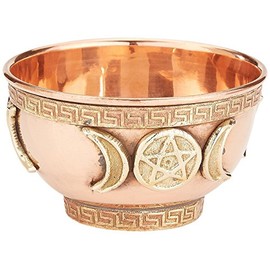New Age Imports, Inc. bo, Triple Moon Pentacle Copper 3", for Altar, Ritual use, Incense Burner, smudging, Decoration, offering Bowl, 3" Diameter 2" Height