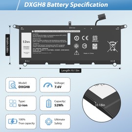 COWOOGMZ DXGH8 Battery Replacement for Dell XPS 13 9370 9380 I nspiron 13 7390 2-in-1 5390 5391 14 7490 Latitude 3301 E3301 Vostro 5390 5391 0H754V H754V G8VCF G8VCF6C P113G001 P82G P82G001 7.6V 52Wh
