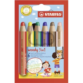 Multi-Talented Pencil - STABILO woody 3 in 1 - Pack of 6 - Assorted Colours