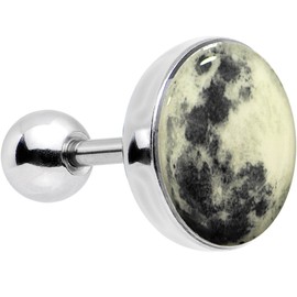 Body Candy Stainless Steel Moon Glow in The Dark Tragus Cartilage Earring 16 Gauge 1/4"